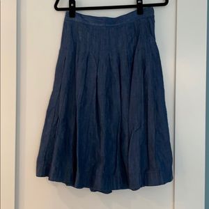 JCrew pleated chambray midi skirt